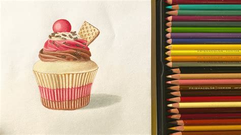 Realistic Vanilla Cupcake Drawing Color Pencil Drawing Youtube