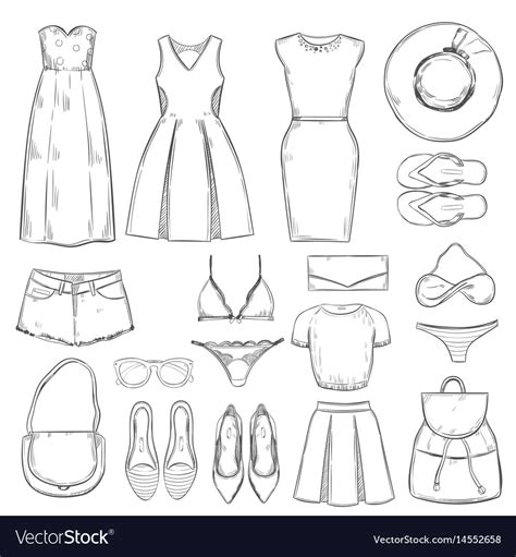 Hand Drawn Female Summer Clothes Set Royalty Free Vector