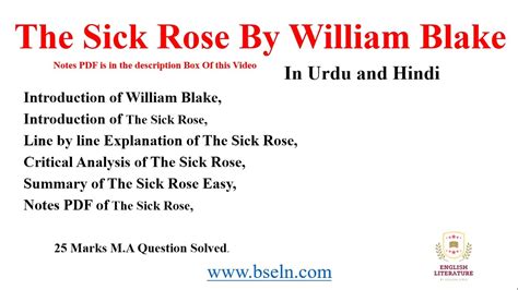 The Sick Rose Poem Explanation The Sick Rose Poem By William Blake The Sick Rose Poem Pdf