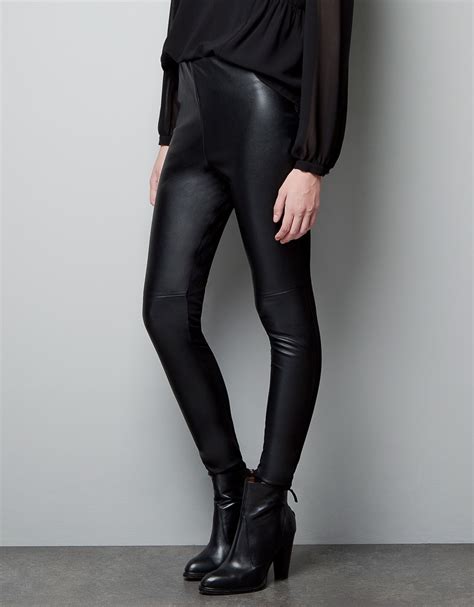 Zara Faux Leather Leggings With Seams On The Knees In Black Lyst