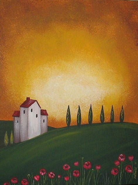 Tuscan Villa With Trees And Poppies By Charlene Murray Zatloukal From