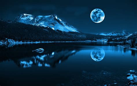Moon Lake Sky Night Wallpapers Hd Desktop And Mobile