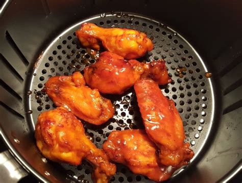 wings fryer air chicken cooker pressure honey bourbon sauce dunked thickened crisping thick while were