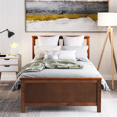 Twin Bed Frame With Headboard Solid Wood Twin Platform Bed Frame W