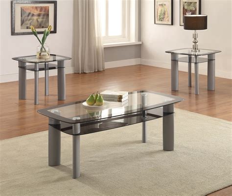 3 piece coffee table set for living room, sofa table set includes 1 coffee table and 2 end table, coffee table with wood panels and metal frame, living room furniture, brown with corss bottom. Metro Black Edge 3 Piece Coffee and End Table Set