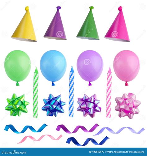 Set Of Birthday Party Elements Isolated On White Stock Illustration