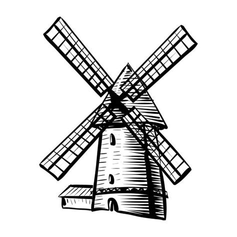 Drawing Of Old Farm Windmill Illustrations Royalty Free Vector