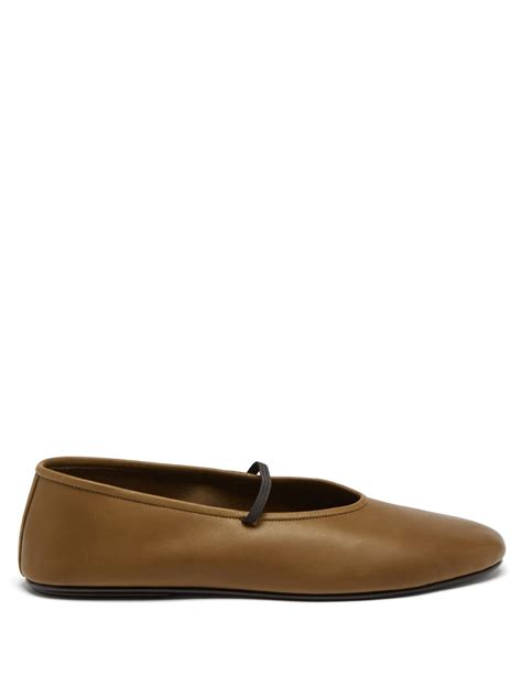 Brown Elastic Leather Ballet Flats The Row Matchesfashion Us