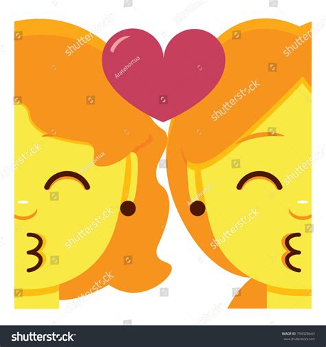 Vector Cute Kawaii Couple Kissing Emoji Vector De Stock Libre De Regalías 794328643