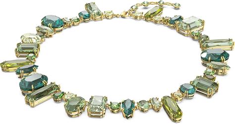 Swarovski Gema Necklace Green Mixed Cut Crystals In A Gold Tone Plated