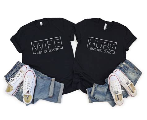 wife hubs est shirt matching couple tees husband and wife etsy