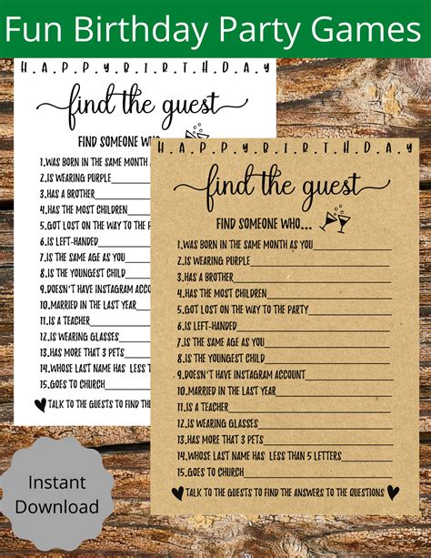 Printable Adult Birthday Party Games