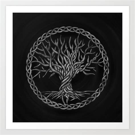 Tree Of Life Yggdrasil Grayscale Art Print By Creativemotions Society6