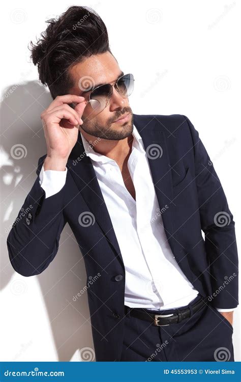 Handsome Business Man Putting On His Sunglasses Stock Image Image Of Blue Handsome 45553953