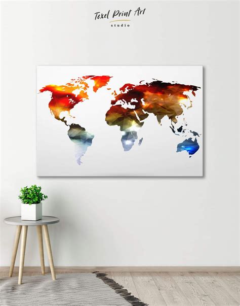 Minimalist Multicolor World Map Canvas Wall Art Texelprintart