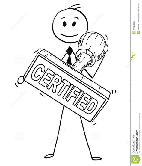 Cartoon Of Businessman Holding Big Hand Rubber Certified Stamp Stock