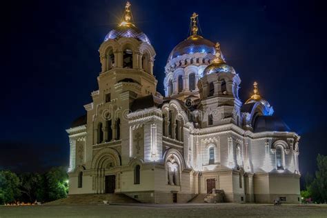 Russian Orthodox Cathedral At Night Stock Image Image Of East