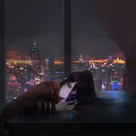 Anime Girls City Night View Lights Wallpaper Anime Wa