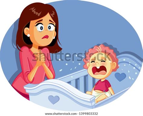 Baby Crying Next To Worried Mother Vector Illustration Newborn In