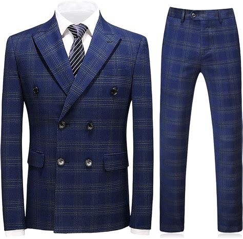 Buy Mens Plaid 3 Piece Suits Slim Fit Double Breasted Mens Plaid Suit