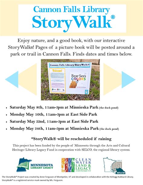 Story Walk May 8th 10th 22nd And 24th Cannon Falls Library
