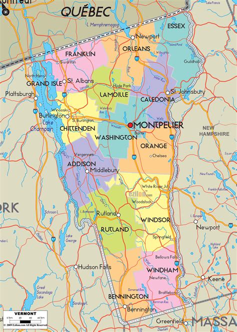 Detailed Political Map Of Vermont Ezilon Maps