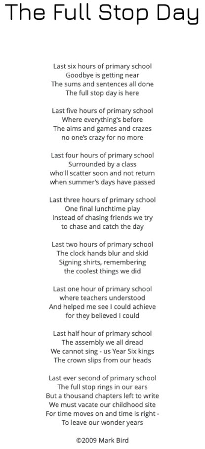 The Full Stop Day A Year 6 Leavers Poem And The Story Behind It