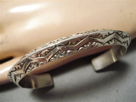 Detailed Native American Sterling Silver Stamped Bracelet Cuff