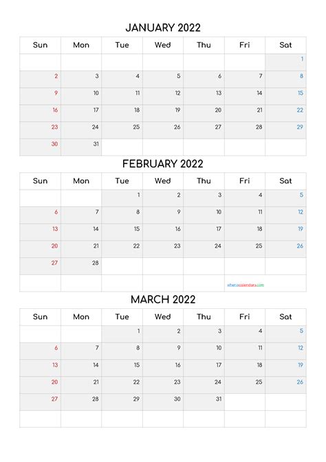 Free January February March 2022 Calendar Q1 Q2 Q3 Q4 Calendar