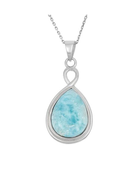 Sterling Silver Natural Larimar Teardrop Pendant With 18 Chain