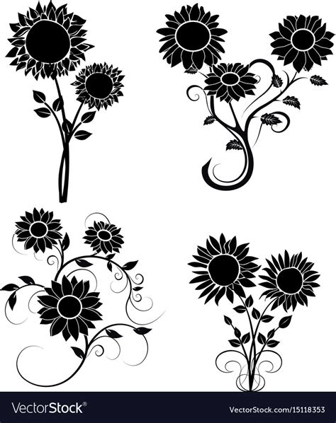 Set Of Sunflowers Silhouette 2 Royalty Free Vector Image