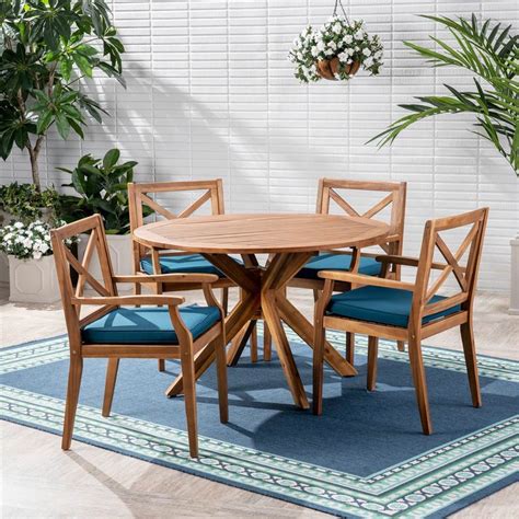 Browse through various outdoor teak dining sets and find pieces that suit your needs at a great value. 5-Pc Outdoor Dining Set in Teak and Blue Finish - Walmart ...