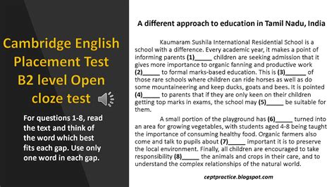 Cambridge English Placement Test B2 Level Open Cloze Test About A Different Approach To
