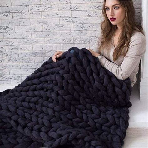 Inverse Growth Handmade Chunky Knit Blanket Large Thick Wool Bulky