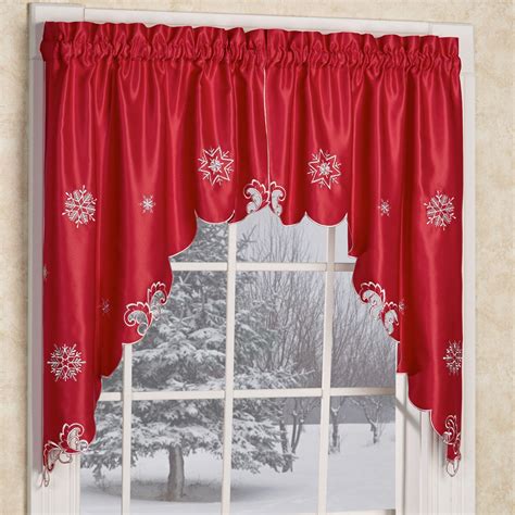 Metallic Snowflake Red Holiday Window Valances