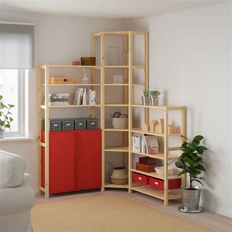 Ivar Corner Shelf Unit W Cabinetdrawers Pine Red Ikea Corner