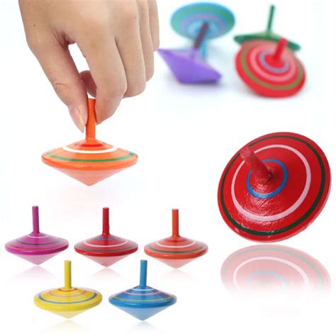 Hbb Rotating Multicolour Wooden Spinning Top Kids Toy Traditional Baby