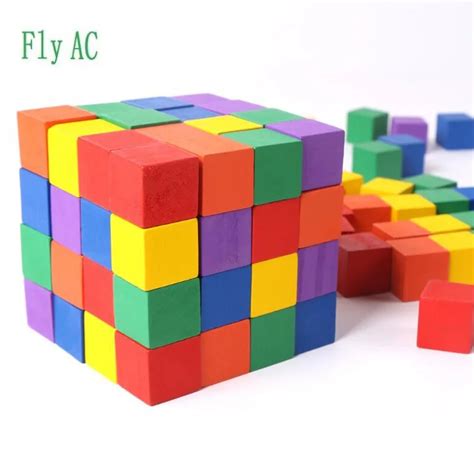 100 Pcsset Wooden Cubic Brick Game 2cm Cubes Diy Color Blocks Set Toys