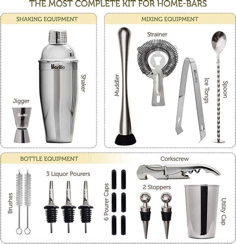 Elite 23 Piece Bartender Kit Cocktail Shaker Set By Barillio Stainless Steel Bar Tools With