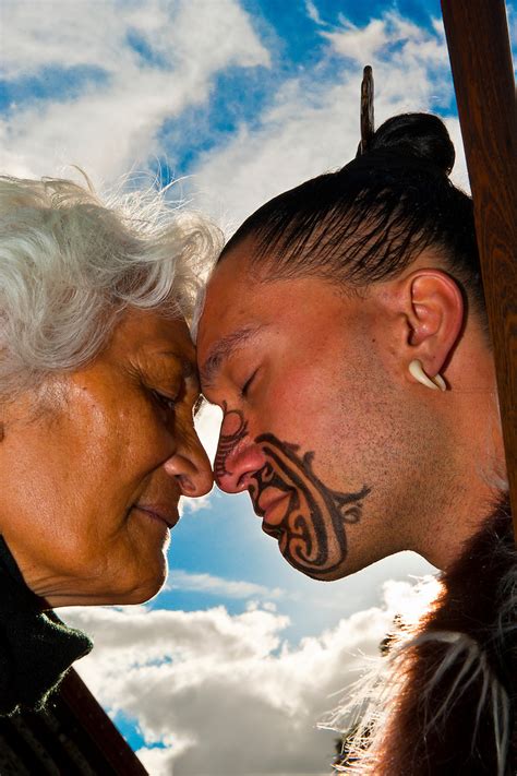 A Maori Man With Ta Moko Facial Tattoo And An Elderly Maori Woman