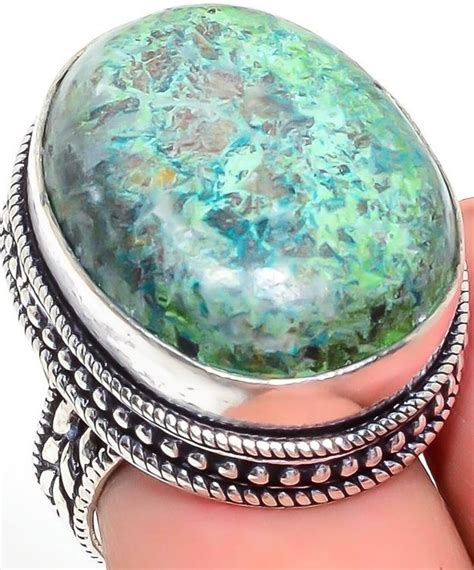 Natürliche Chrysocolla Ring Handgemachte Silber Ring Ovale Etsy