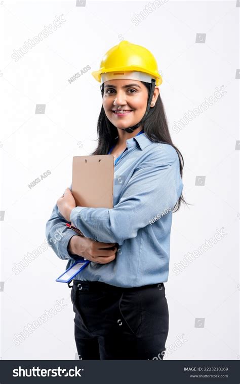 Indian Woman Engineer Giving Expression On Stock Photo 2223218169
