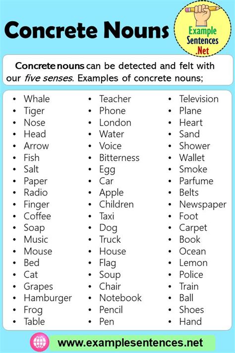 60 Concrete Nouns Examples And Expressions Example Sentences