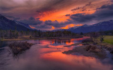 Wallpaper Landscape Forest Mountains Sunset Lake Nature