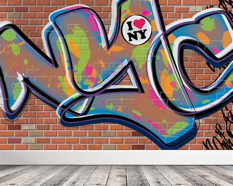 Nyc Graffiti Removable Wallpaper Decal Brick Wall Street Art Etsy