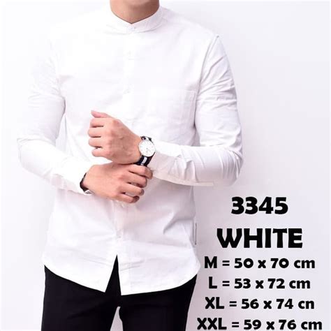 Jual Baju Hem Kemeja Putih Polos Pria Kerah Shanghai Putih Full White