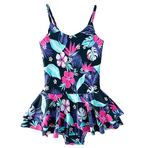 Girls Swimsuit Swimwear Suspender Floral Pattern Beach Bathing Suit
