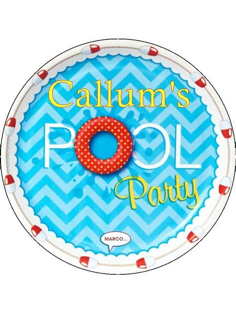 Swimming Party Pool Party Personalised Edible Cake Topper Round Icing Sheet