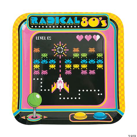 Radical 80s Party Arcade Game Square Paper Dinner Plates 8 Ct