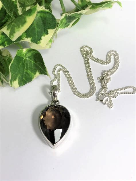 Beautiful Large Smokey Quartz And Sterling Silver Pendant Necklace With